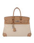 Birkin 35 Toile And Swift In Biscuit, front view